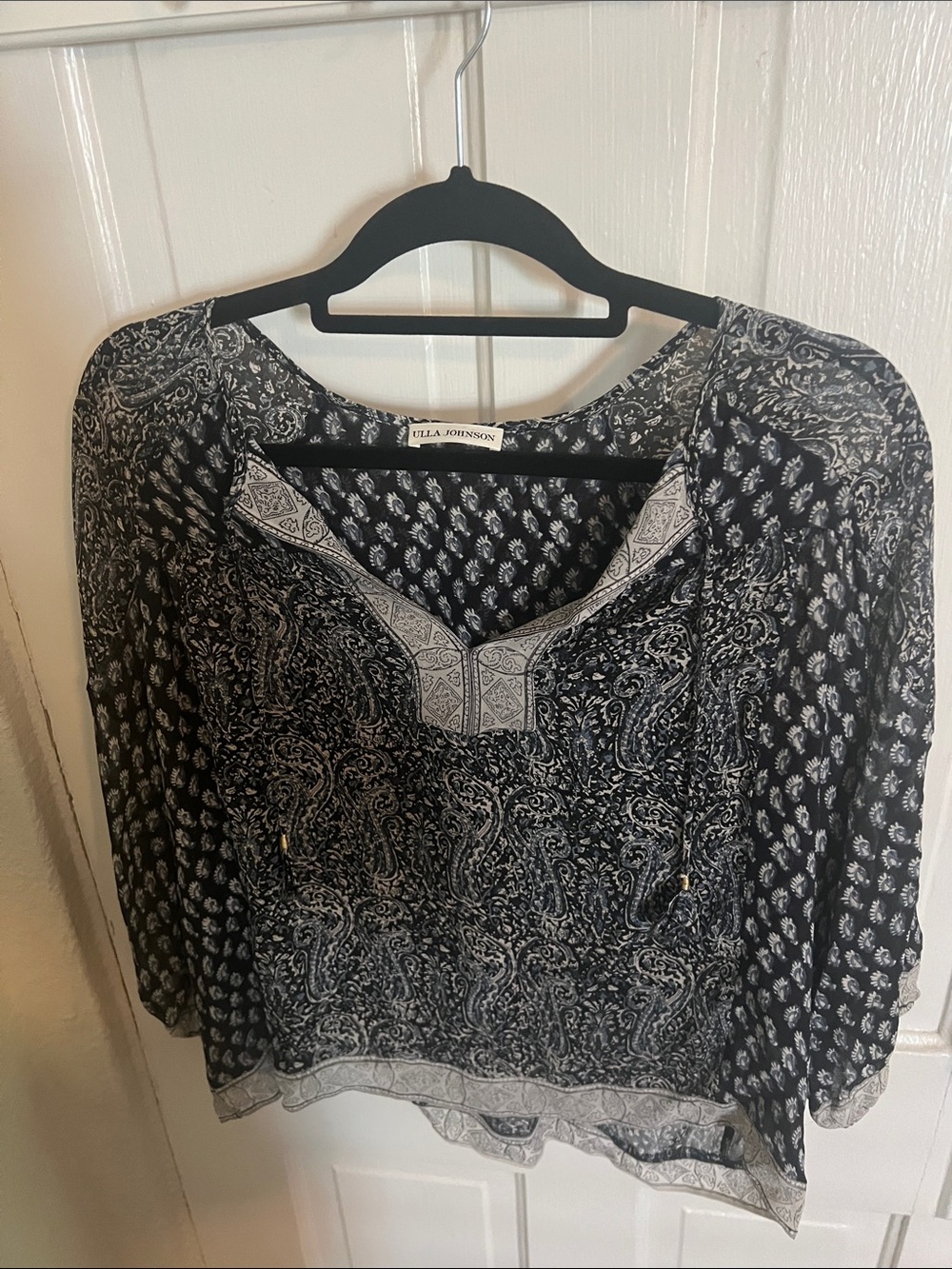 Ulla Johnson Blue and White Paisley Printed Blouse